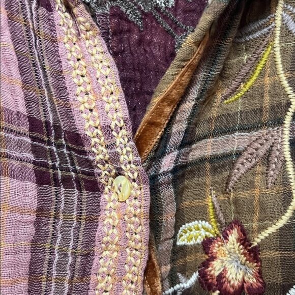 Johnny Was Multicolor Embroidered Plaid Shirt - Picture 4 of 4